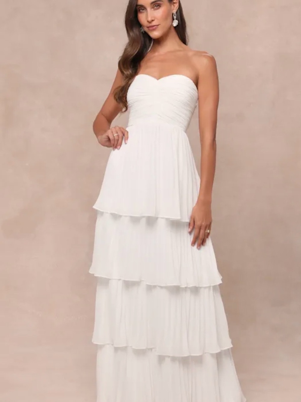 Lulu's White Strapless Sweetheart Tiered Maxi Dress